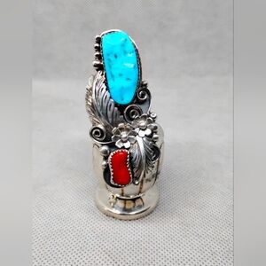 Classic Navajo Sterling Silver Turquoise & Coral